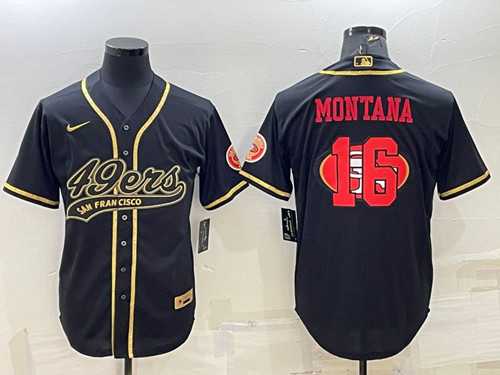 Men%27s San Francisco 49ers #16 Joe Montana Black Gold Team Big Logo With Patch Cool Base Stitched Baseball Jersey->pittsburgh steelers->NFL Jersey